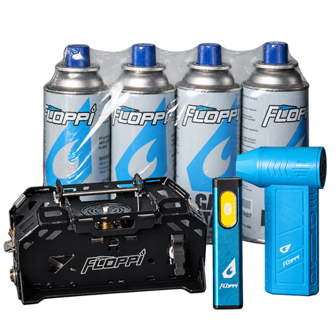 Combo Camping Pro Floppi con Estufa, Soplador, Linterna y 4 Latas de Gas